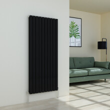 (1600 x 682mm Double, Black) Flat Panel Designer Radiator