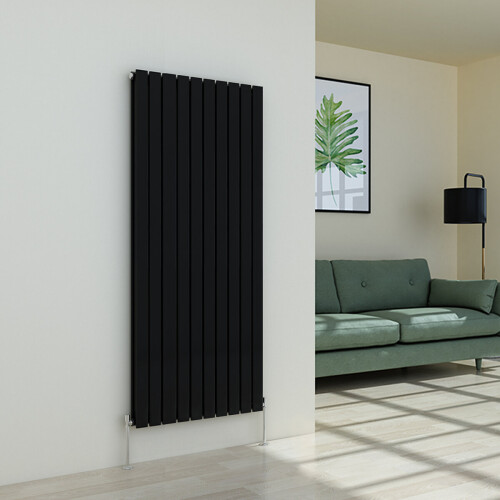 PlumbGalaxy (1600 x 682mm Double, Black) Flat Panel Designer Radiator