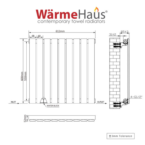 PlumbGalaxy (600 x 614mm Single, Chrome) Flat Panel Designer Radiator 2