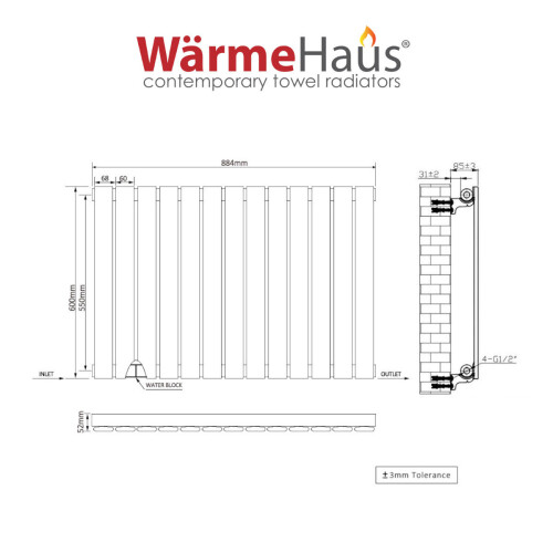 PlumbGalaxy (600 x 886mm Single, Chrome) Flat Panel Designer Radiator 2
