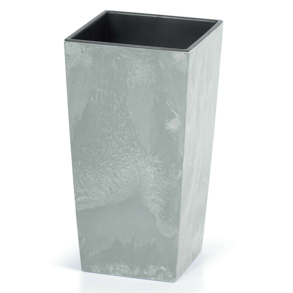 (Tall Square, 1) Tall Short Grey Concrete Effect Flower Plant Pot Indoor Outdoor Garden Planters