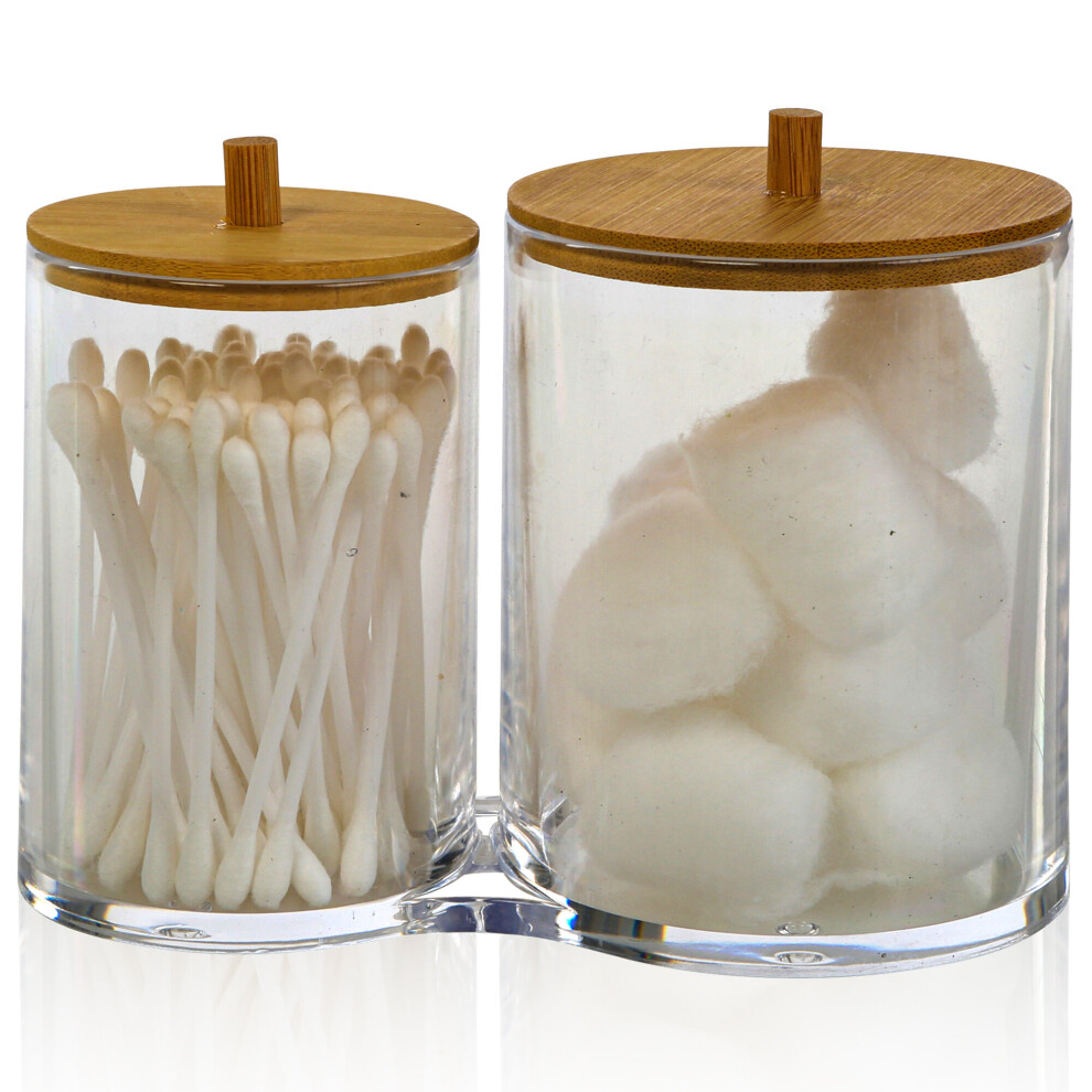 Alpina Ear Bud Holder Cosmetic Organiser Storage Jars Bamboo Lids