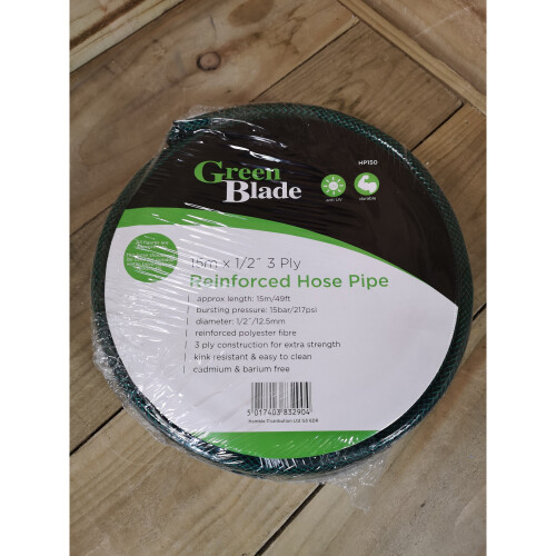 15m Reinforced Garden Hose Pipe / Hosepipe in Green