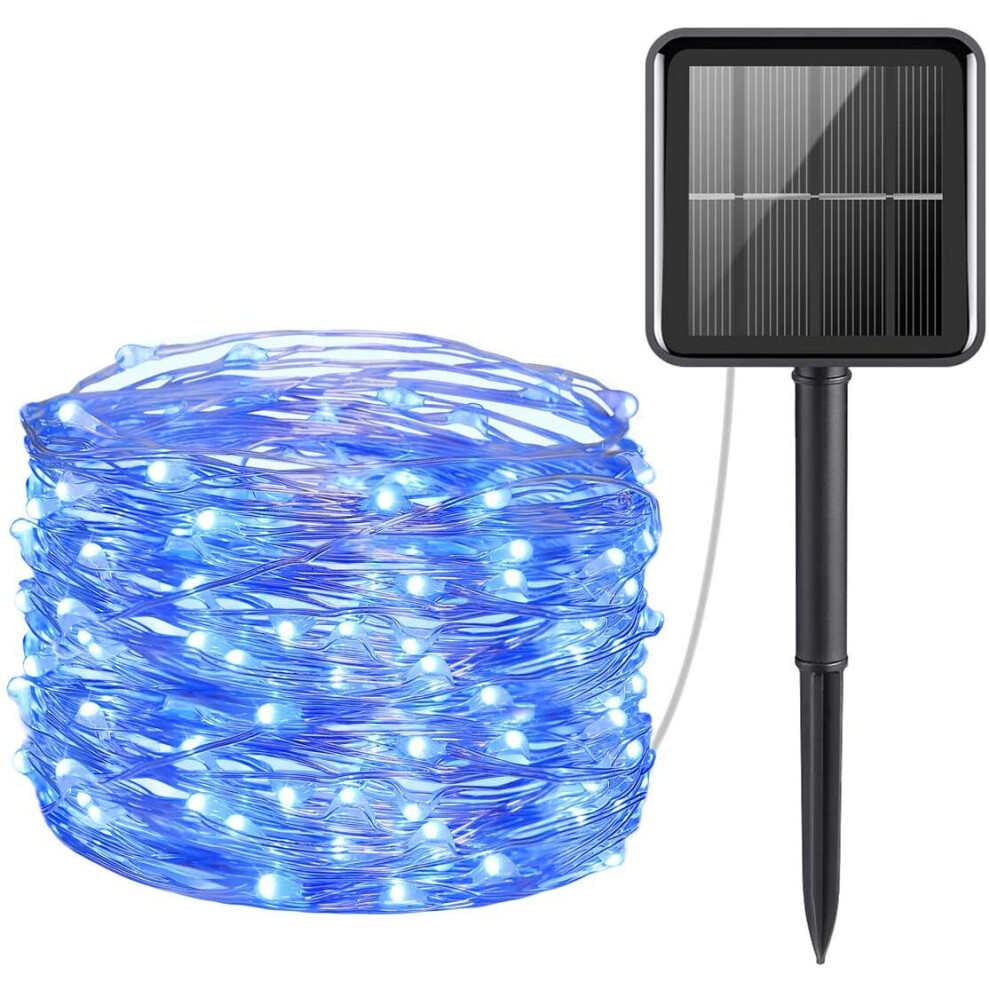 Solar Garden Fairy Lights - 33ft Copper Wire, 100 Blue LEDs, 2 Modes: Steady and Twinkle, Waterproof Outdoor String Lights