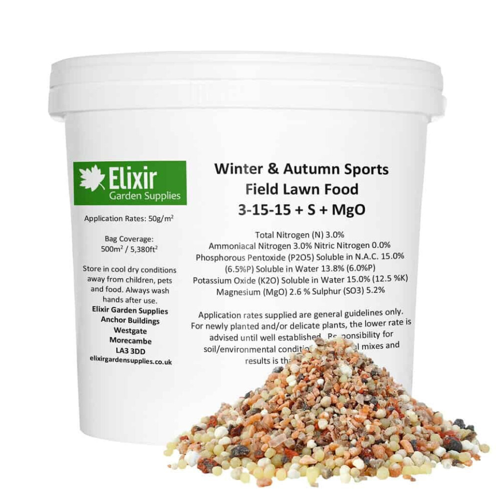 Elixir Garden Supplies (Tub, 10Kg) Elixir Gardens | Autumn & Winter Sports Field, Paddock And Lawn Feed | Npk 3-15-15