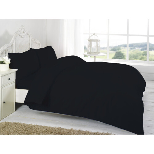 (Black, Double) Plain Dyed Duvet Cover Set With Pillowcase