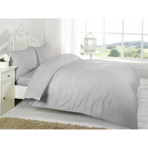 (Silver, Double) Plain Dyed Duvet Cover Set With Pillowcase