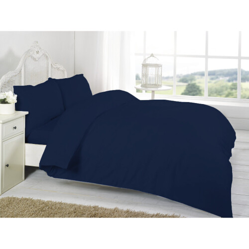 (Navy, Double) Plain Dyed Duvet Cover Set With Pillowcase