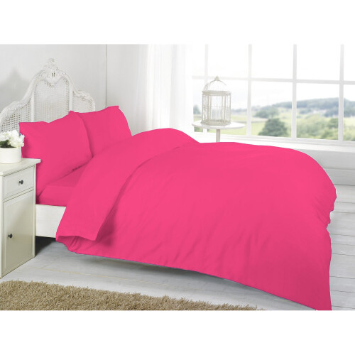 (Fuchsia, Double) Plain Dyed Duvet Cover Set With Pillowcase
