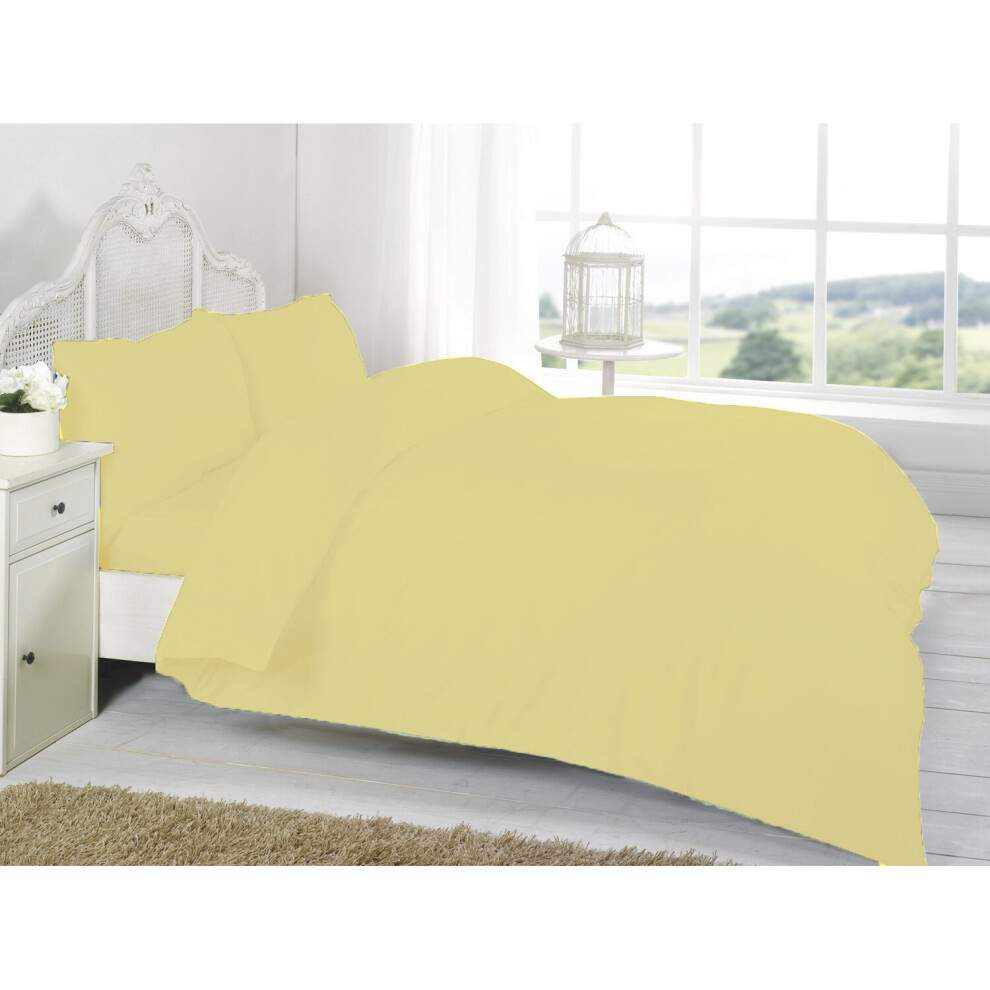 (Lemon, King) Plain Dyed Duvet Cover Set With Pillowcase