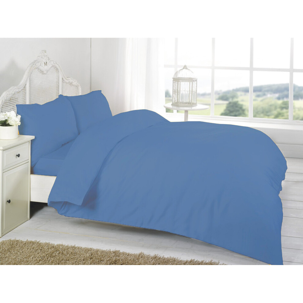 (Mid Blue, Super-King) Plain Dyed Duvet Cover Set With Pillowcase