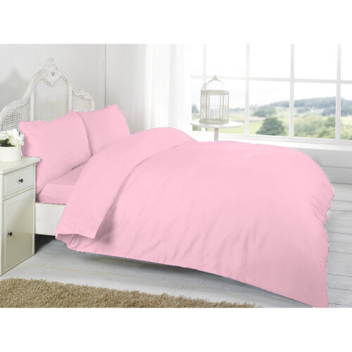(Pink, Double) Plain Dyed Duvet Cover Set With Pillowcase