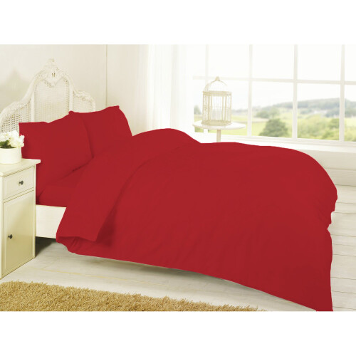 (Red, King) Plain Dyed Duvet Cover Set With Pillowcase