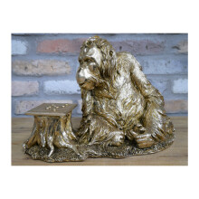 Detailed Gold Orangutan Playing Draughts Sculpture Ornament
