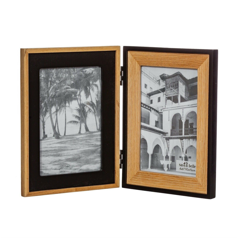 Black And Natural Wood Double Photo frame 4x6