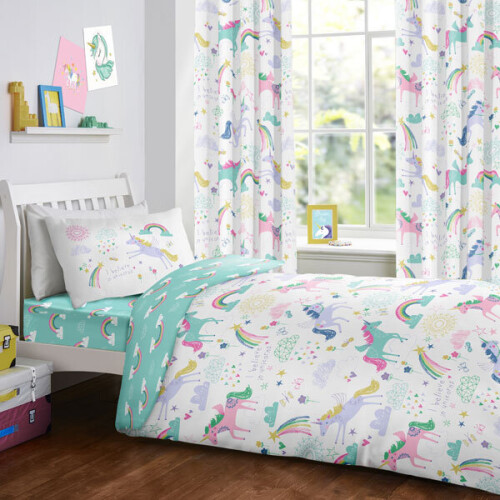 Bedlam Kids Rainbow Unicorn Fitted Sheet, Multi, Single 2