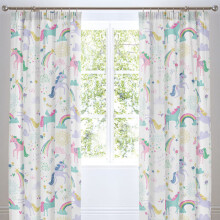 Bedlam Kids Rainbow Unicorn Lined Pencil Pleat Curtains, Multi, 66 x 72 Inch