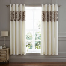 Catherine Lansfield Lattice Cut Velvet Lined Eyelet Curtains, Natural, 66 x 72 Inch