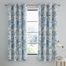 Catherine Lansfield Inga Leaf Lined Eyelet Curtains, Teal, 66 x 72 Inch