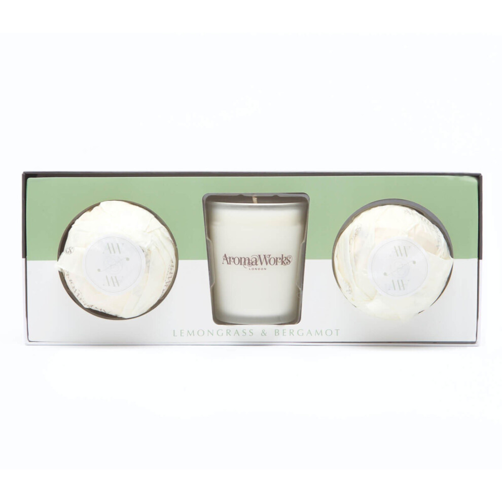 Aromaworks Light Range Lemongrass & Bergamot Candle & AromaBomb Set