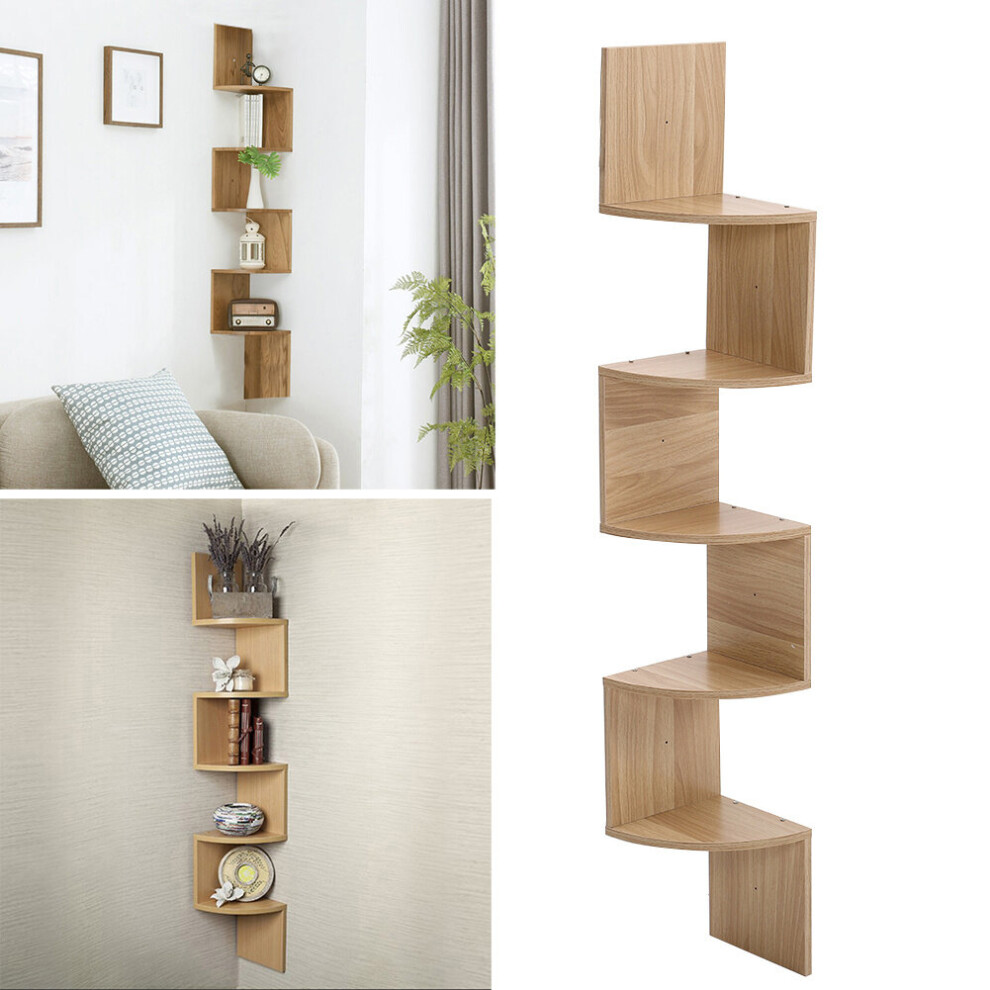 5-Tier Wooden Floating Corner Shelves Display Bookcase