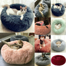 (50CM*50CM for 5kg, White) Pet Dog Cat Calming Bed Comfy Pad UK Shag Warm Fluffy Nest Mattress Fur Donut