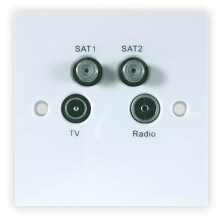 Triax TV RADIO FM SAT1 SAT2 Return Quad Screened Wall Outlet Faceplate -304109
