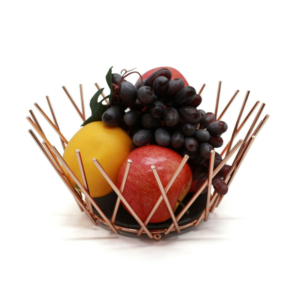 Copper Metal Slate Base Decorative Storage Display Basket Fruit Bowl