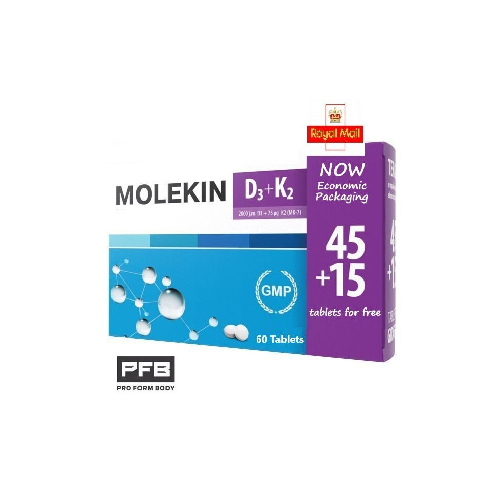 Molekin D3 + K2, 60 tabs, 45 + 15 tablets for free! Witamina D3 K2