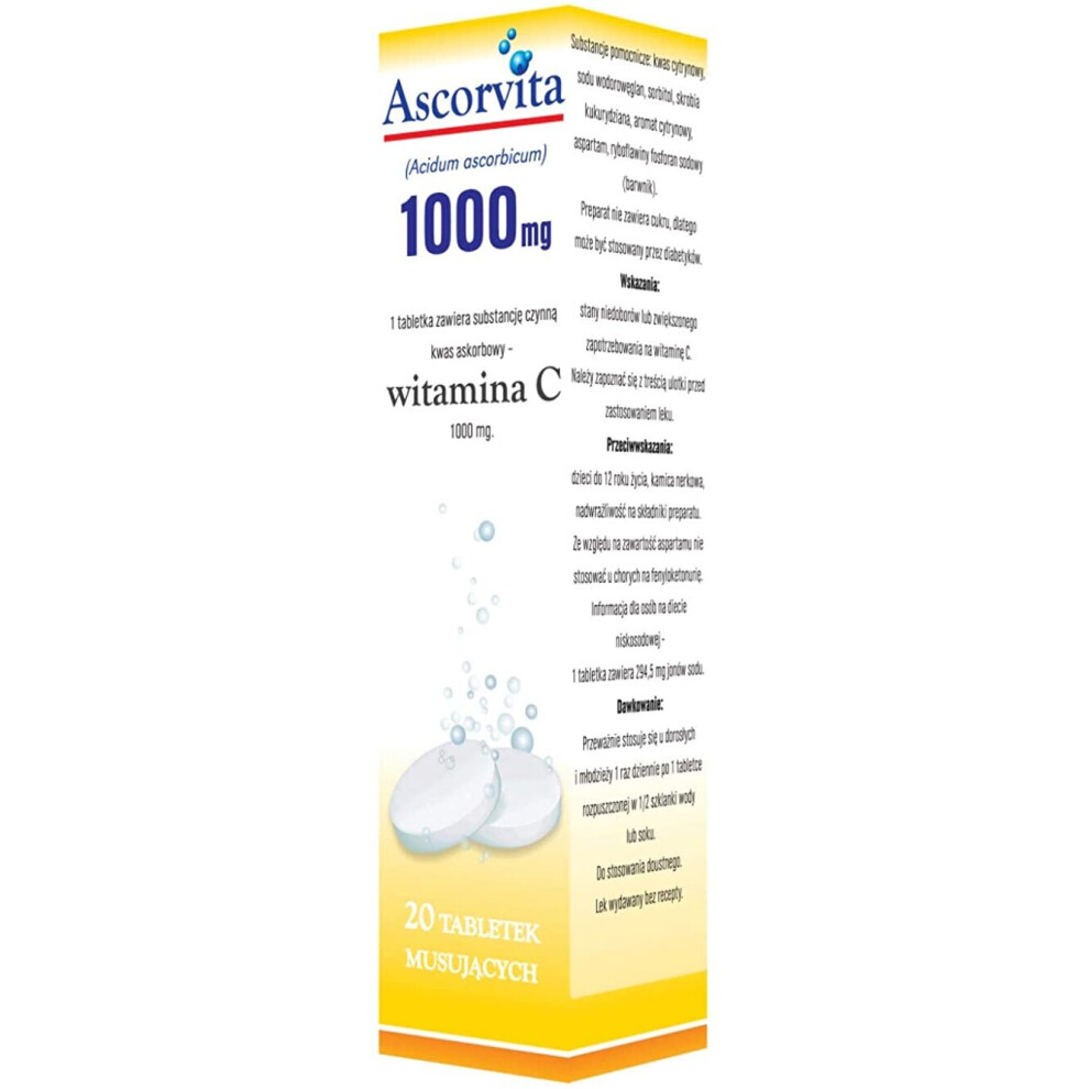 Ascorvita 1000 mg, 20 effervescent tablets, VITAMIN C