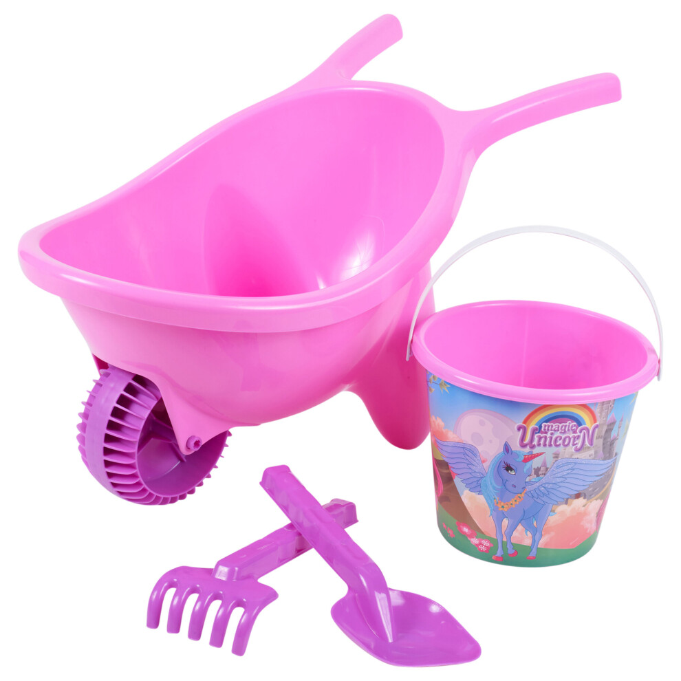 (Unicorn) Kids Disney  Wheelbarrow Beach Bucket Play Toy Set