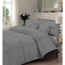 (Grey, Double) Supreme Quality Pintuck Hamlet/Pleated Duvet Bedding Set Polycotton, Elegant Design Soft Charming Colours Collection.