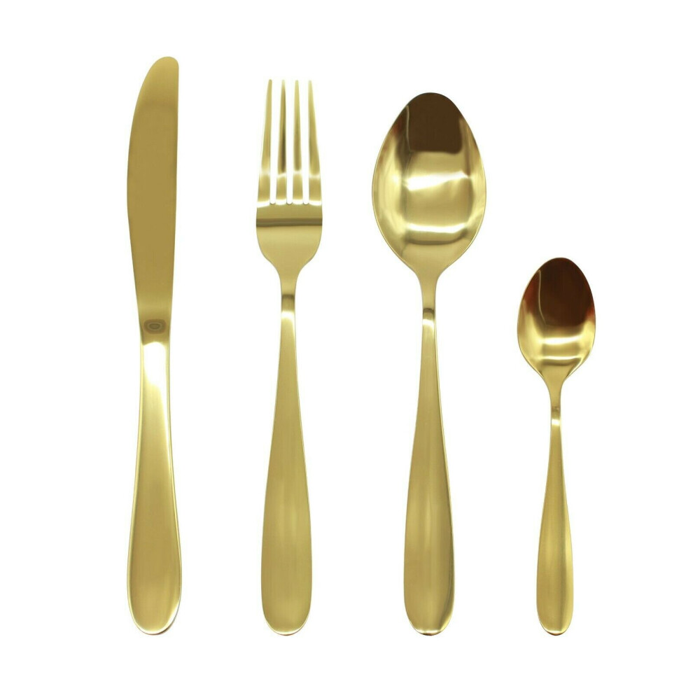 (16pc set) Stainless Steel Cutlery Sets Gold Light Flatware
