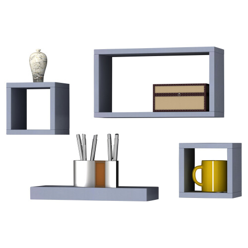 URBN Living (Grey) Set Of 4 Wooden Floating Cube Shelves 2