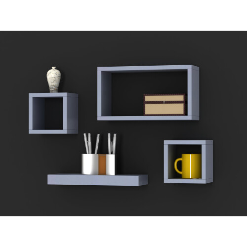 URBN Living (Grey) Set Of 4 Wooden Floating Cube Shelves 1