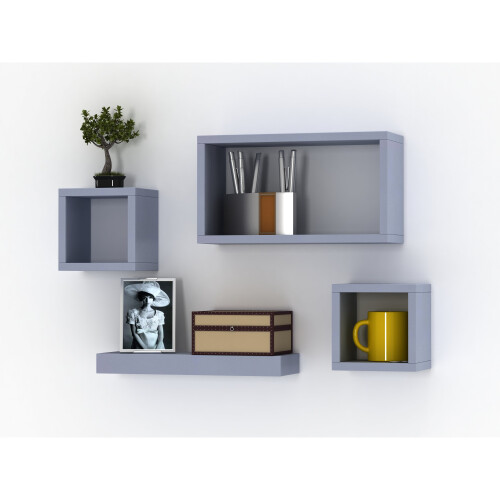 URBN Living (Grey) Set Of 4 Wooden Floating Cube Shelves