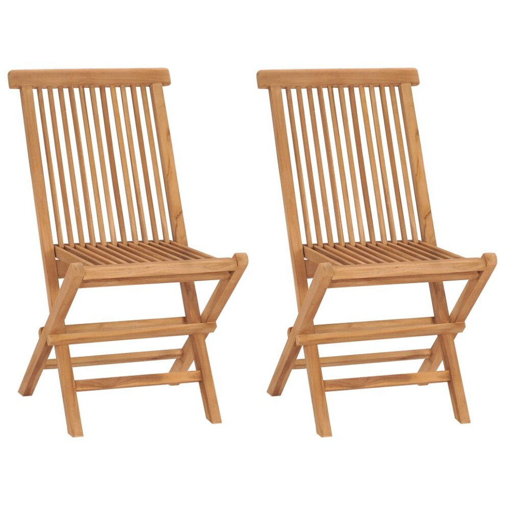 vidaXL 2x Solid Teak Folding Chairs Outdoor Garden Patio Furniture Seating