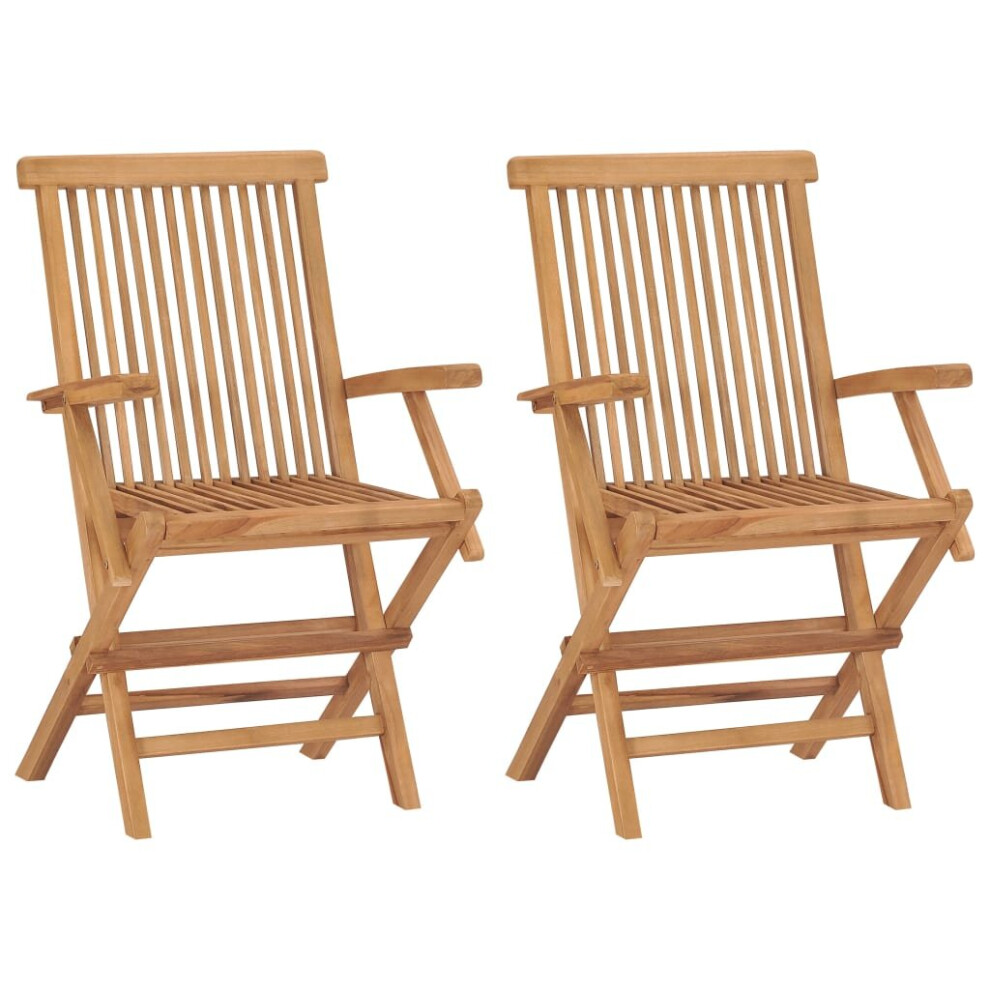 vidaXL 2x Solid Teak Wood Folding Garden Chairs Outdoor Patio Furniture Seat