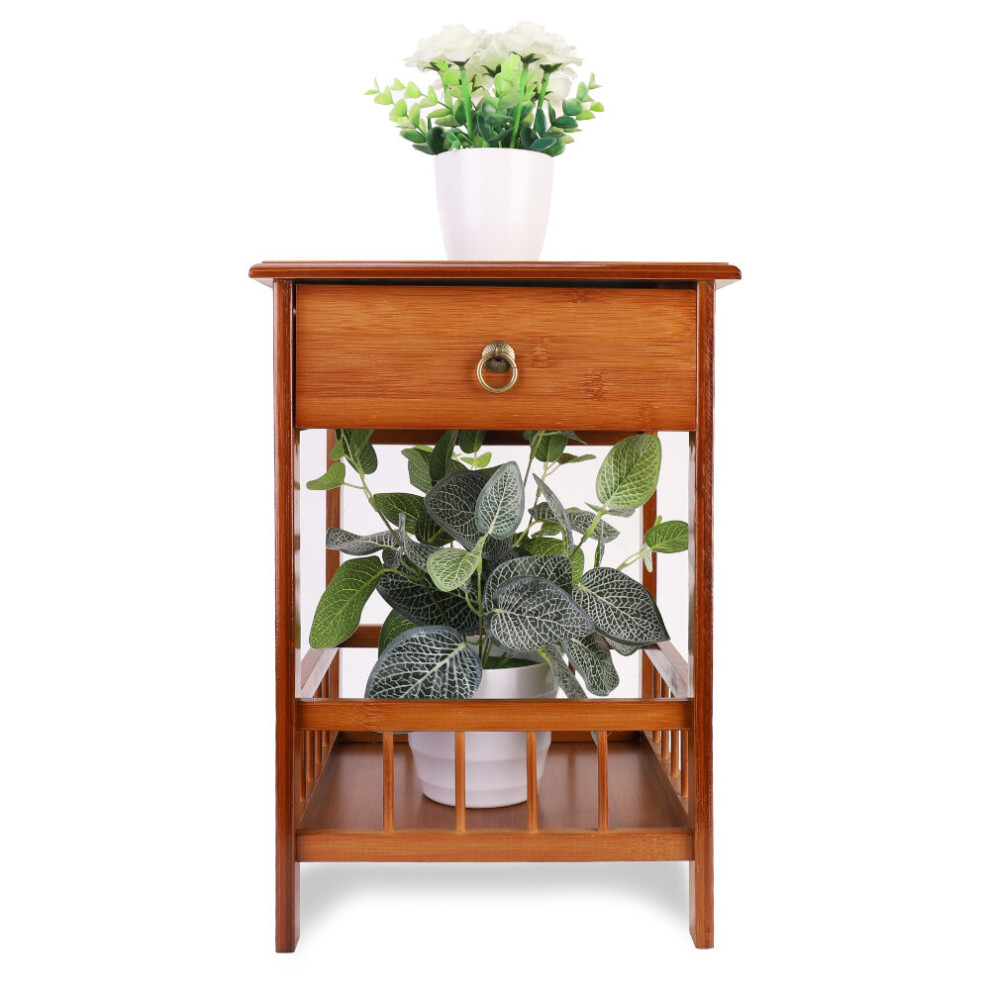 (S) Bamboo Side Table Small Tall Narrow Nightstand