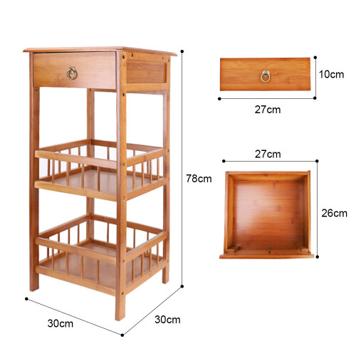 (M) Bamboo Side Table Small Tall Narrow Nightstand 1