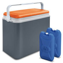 (Grey & Orange +2 Ice Packs) Large 24 Litre Cooler Box +Ice Packs