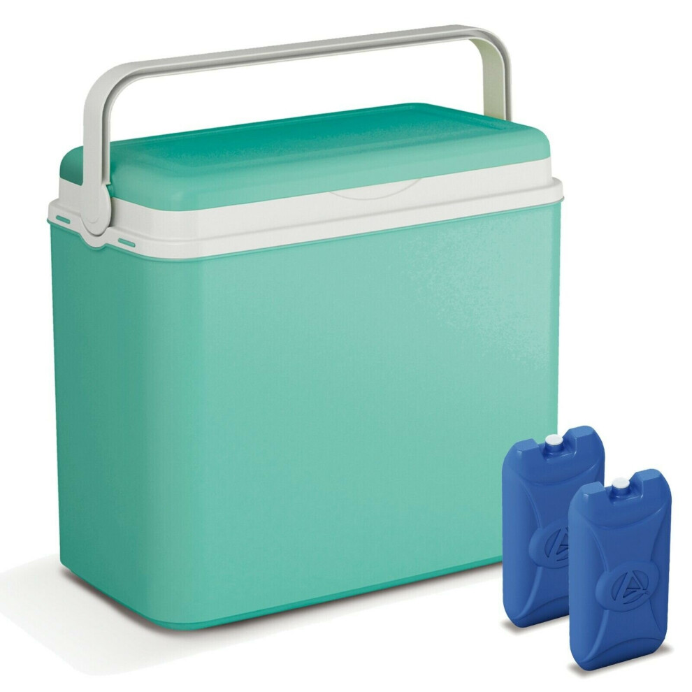 (Turquoise +2 Ice Packs) Large 24 Litre Cooler Box +Ice Packs