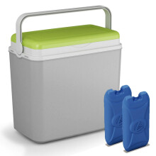 (Green & Grey +2 Ice Packs) Large 24 Litre Cooler Box +Ice Packs