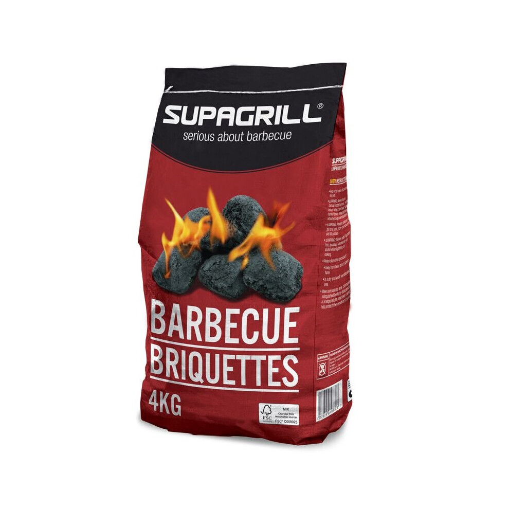 (Supagrill Barbecue Briquettes - 4kg	) Marko BBQ Barbecue Outdoor Garden Charcoal Barbeque Patio Party Cooking Large