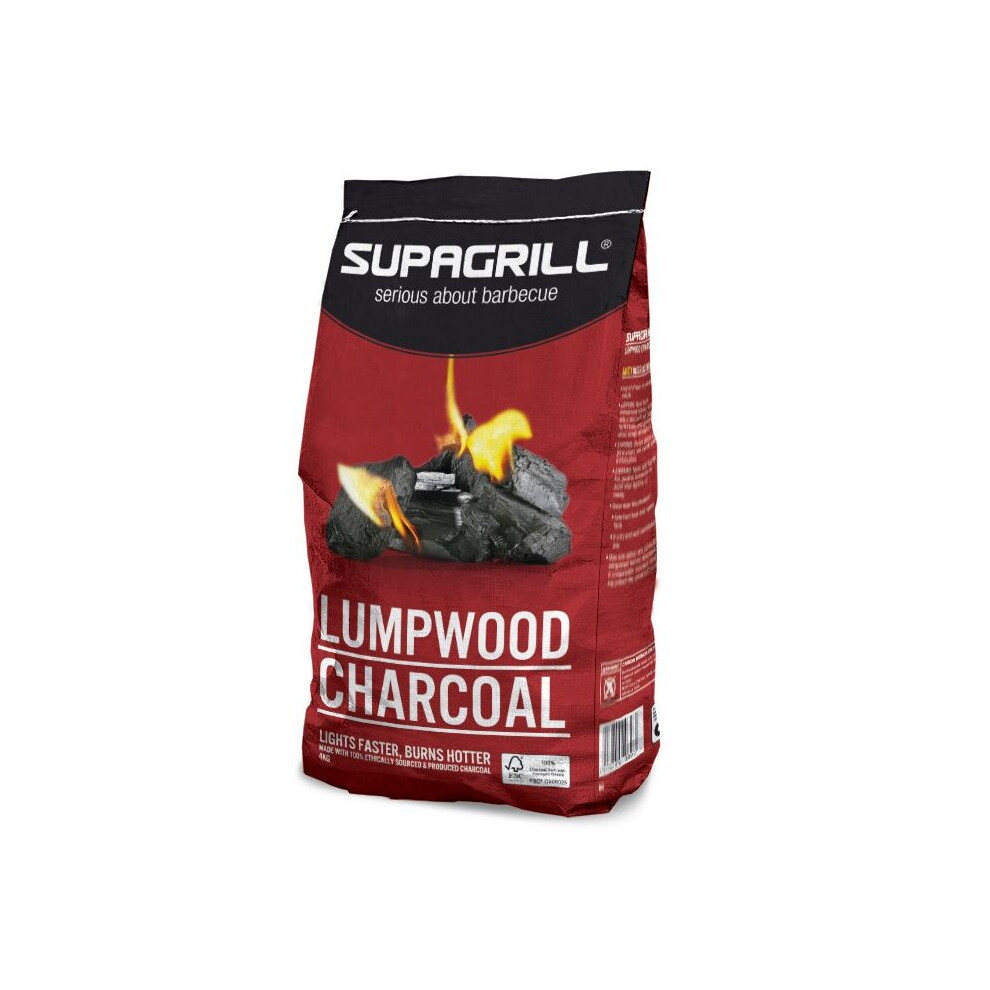 (Supagrill Lumpwood Charcoal 4KG	) Marko BBQ Barbecue Outdoor Garden Charcoal Barbeque Patio Party Cooking Large