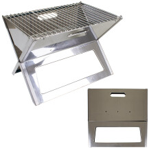 (New England Stainless Steel Folding BBQ	) Marko BBQ Barbecue Outdoor Garden Charcoal Barbeque Patio Party Cooking Large