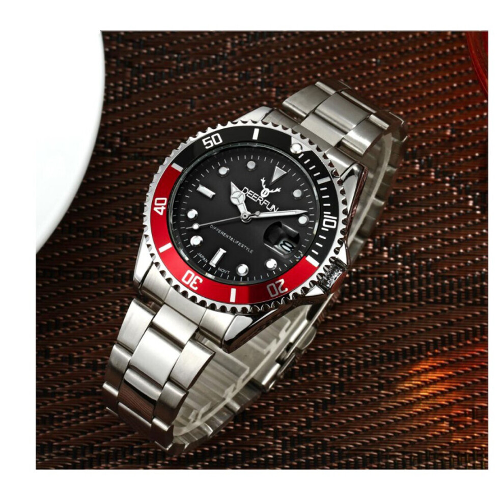 Deerfun Homage Watch Black Red Silver Date Watches Oyster