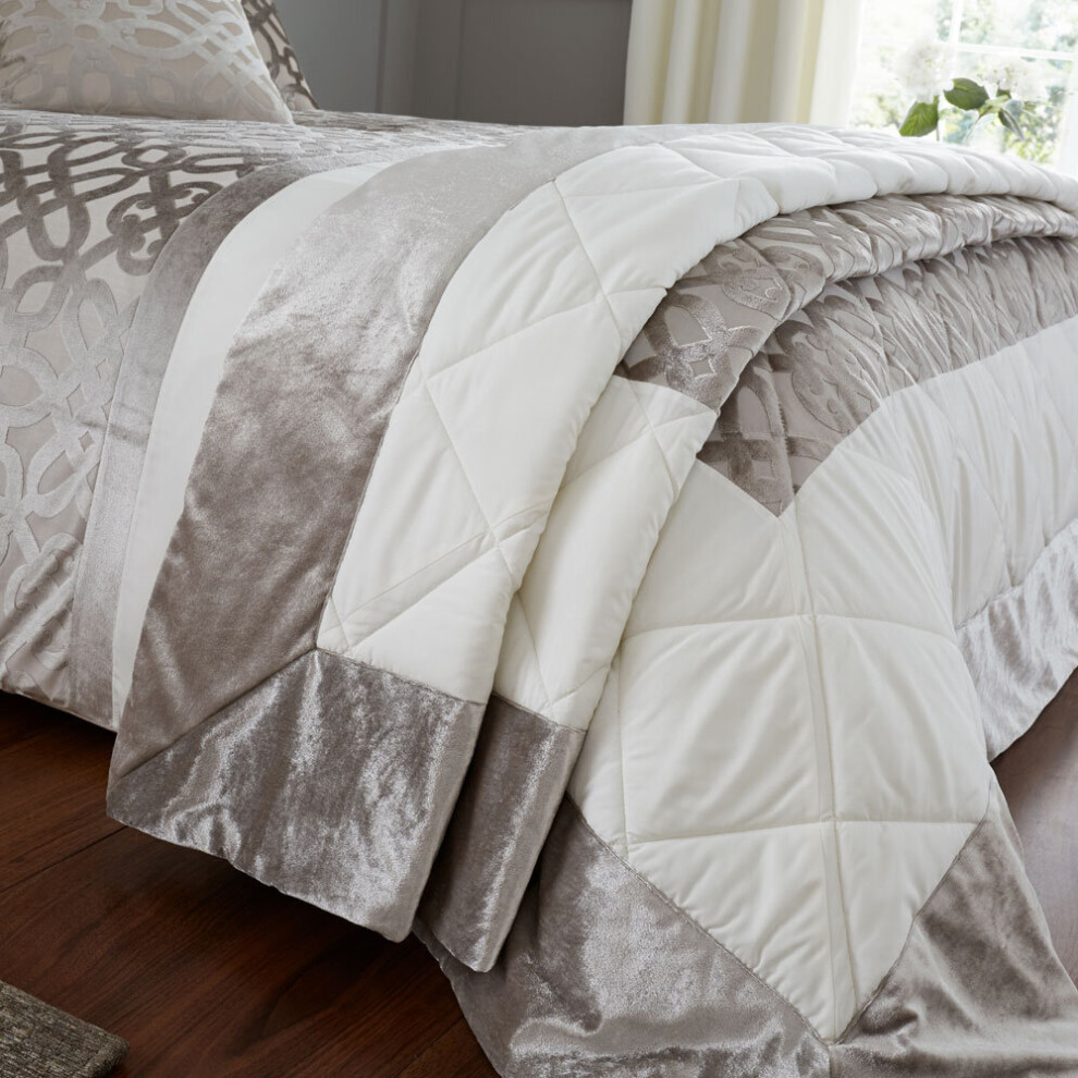 Catherine Lansfield Lattice Cut Velvet Bedspread, Natural, 220 X 230 Cm