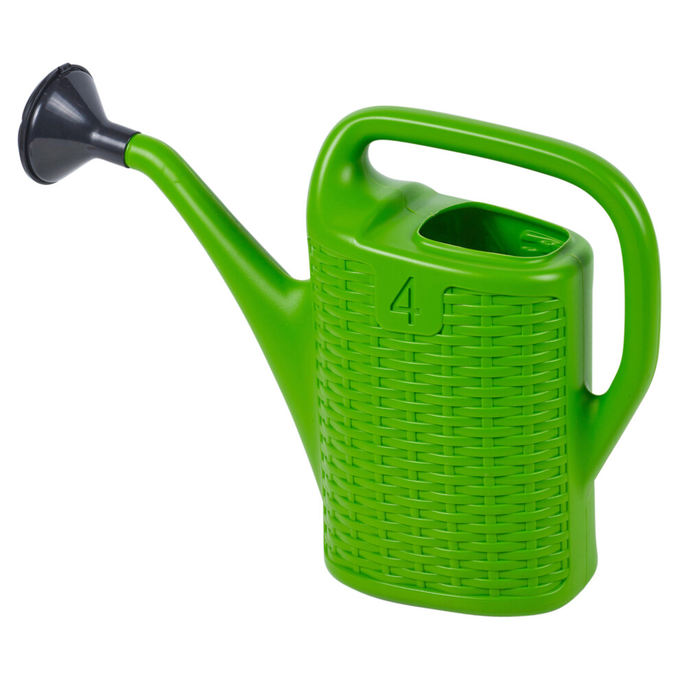 (Green, 4 Litre) Plastic Rattan Watering Can Garden