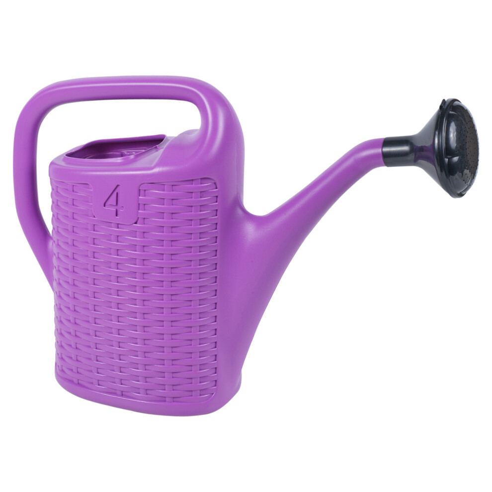 (Lilac, 4 Litre) Plastic Rattan Watering Can Garden